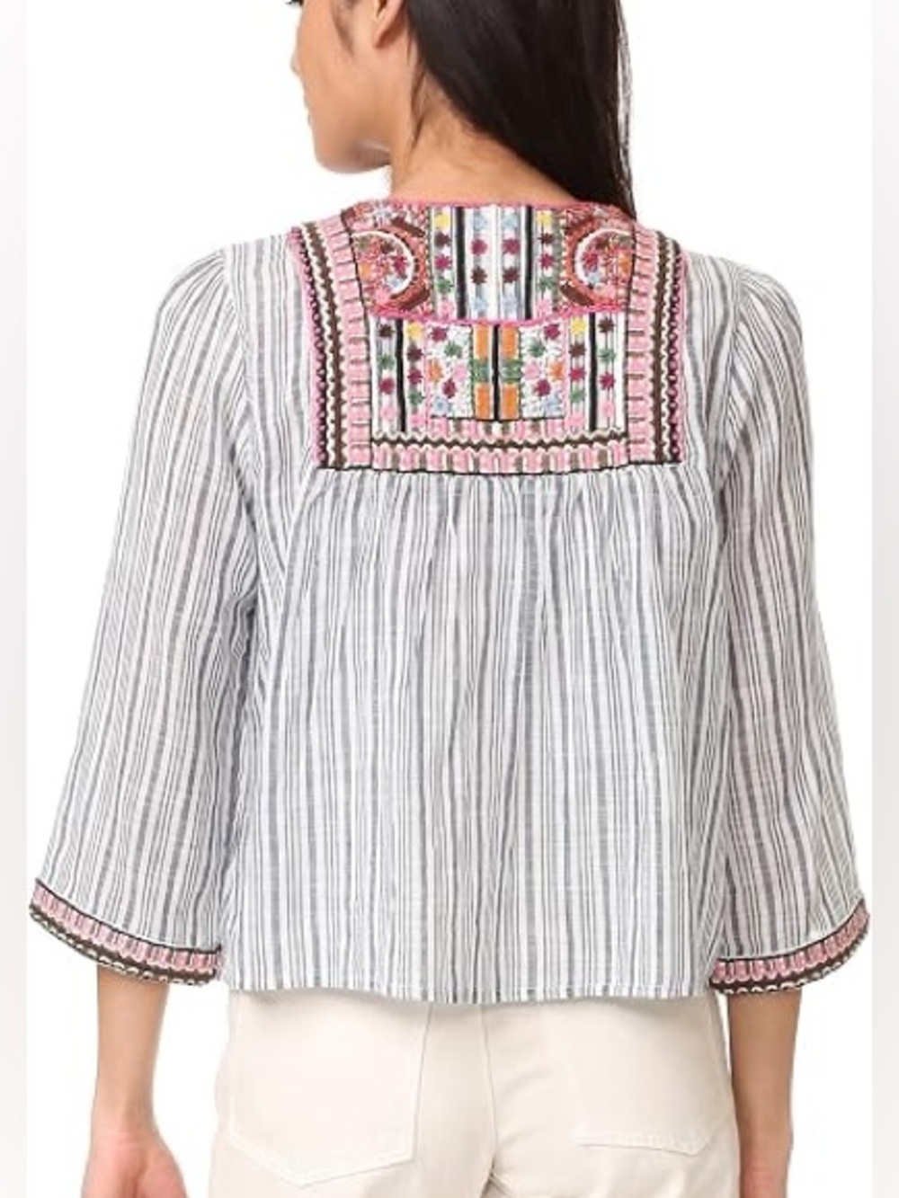 Velvet by Graham & Spencer Striped Embroidered Open-Front Top Small - Picture 4 of 11